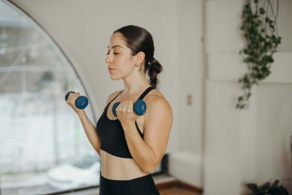 Person exercising with weights.